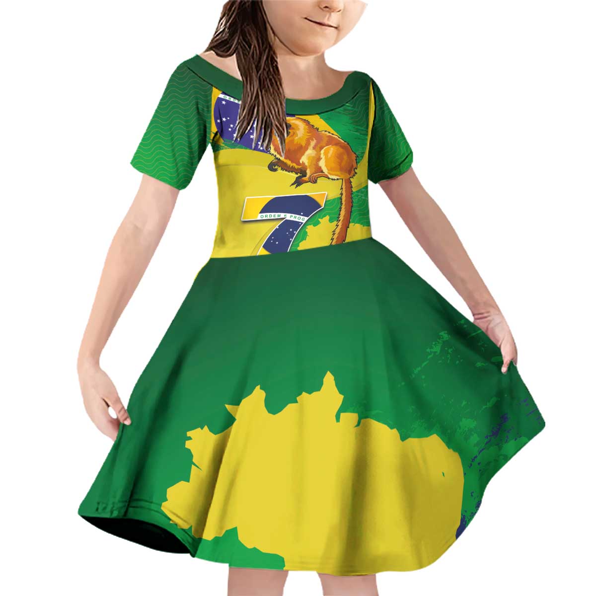 Brazil Independence Day Family Matching Off Shoulder Short Dress and Hawaiian Shirt Sete de Setembro and Golden Lion Tamarin - Wonder Print Shop