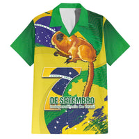 Brazil Independence Day Family Matching Off Shoulder Short Dress and Hawaiian Shirt Sete de Setembro and Golden Lion Tamarin - Wonder Print Shop