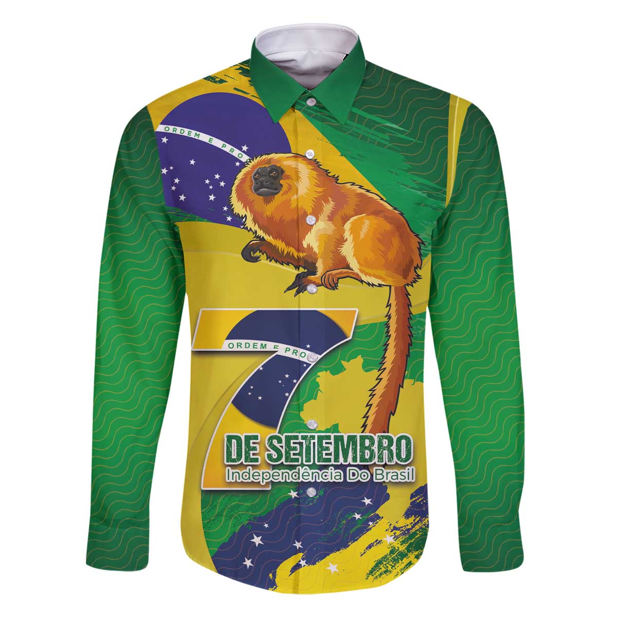 Brazil Independence Day Family Matching Off Shoulder Short Dress and Hawaiian Shirt Sete de Setembro and Golden Lion Tamarin - Wonder Print Shop