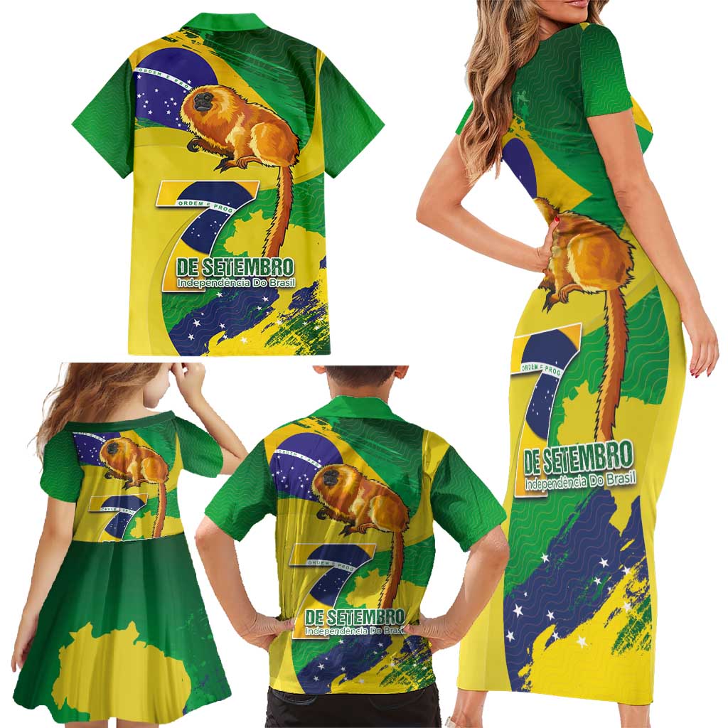 Brazil Independence Day Family Matching Short Sleeve Bodycon Dress and Hawaiian Shirt Sete de Setembro and Golden Lion Tamarin - Wonder Print Shop