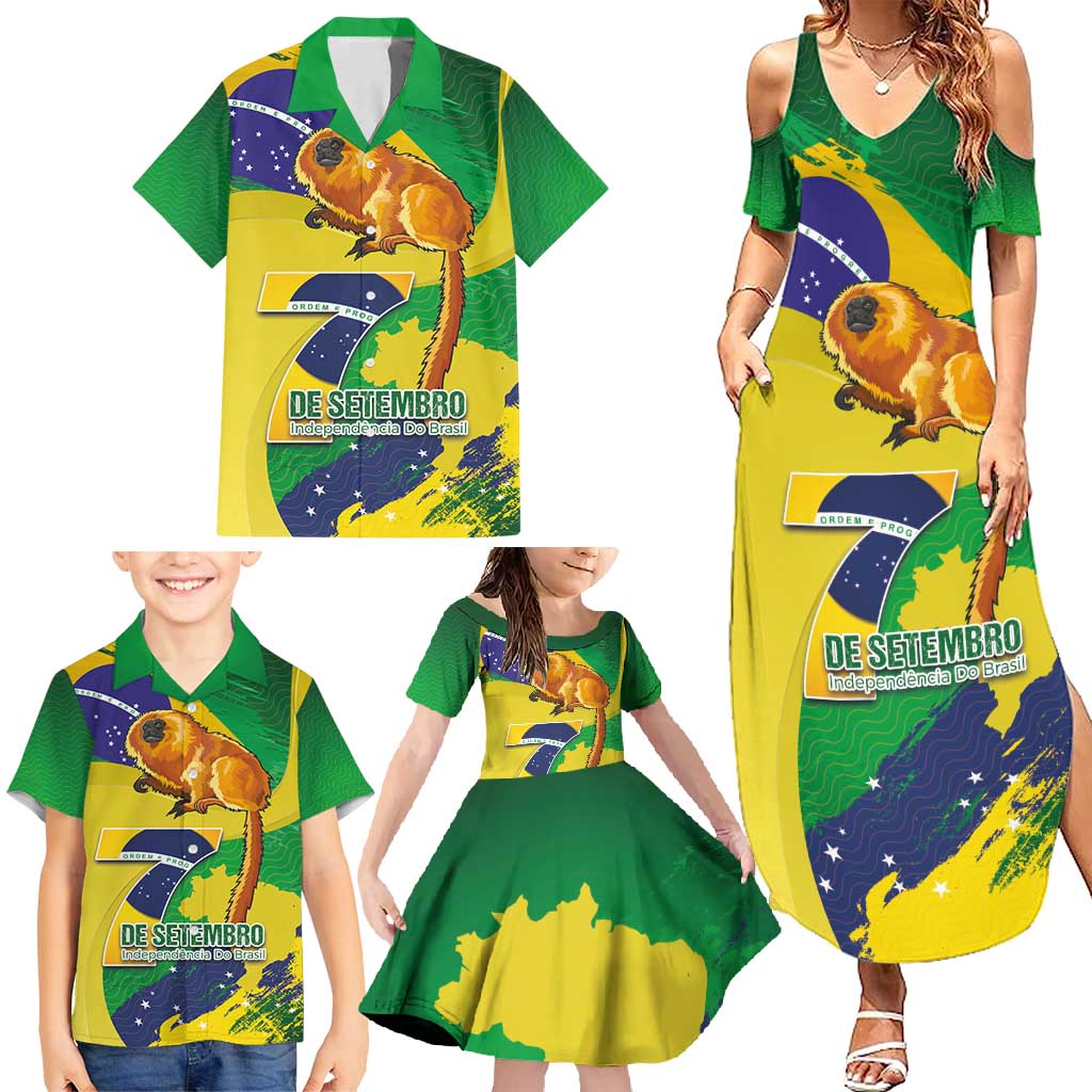 Brazil Independence Day Family Matching Summer Maxi Dress and Hawaiian Shirt Sete de Setembro and Golden Lion Tamarin - Wonder Print Shop