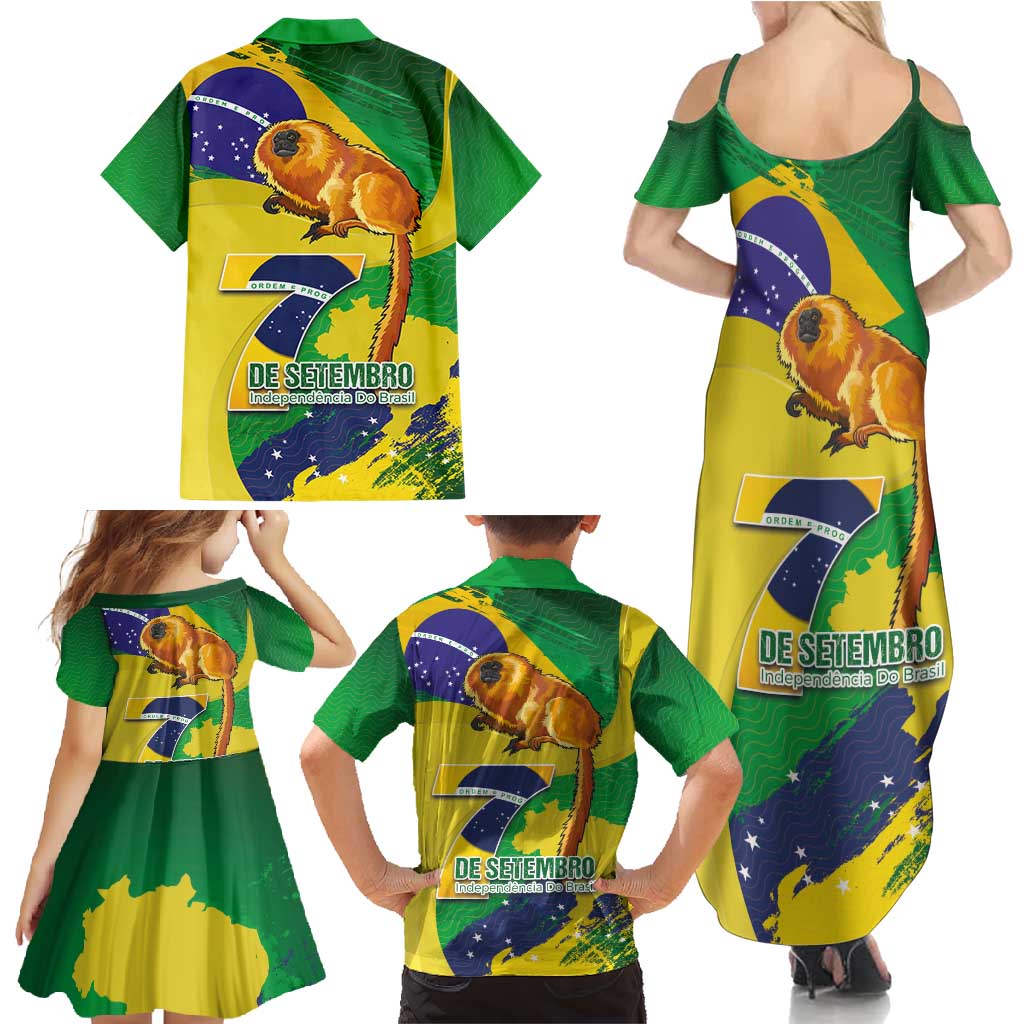 Brazil Independence Day Family Matching Summer Maxi Dress and Hawaiian Shirt Sete de Setembro and Golden Lion Tamarin - Wonder Print Shop