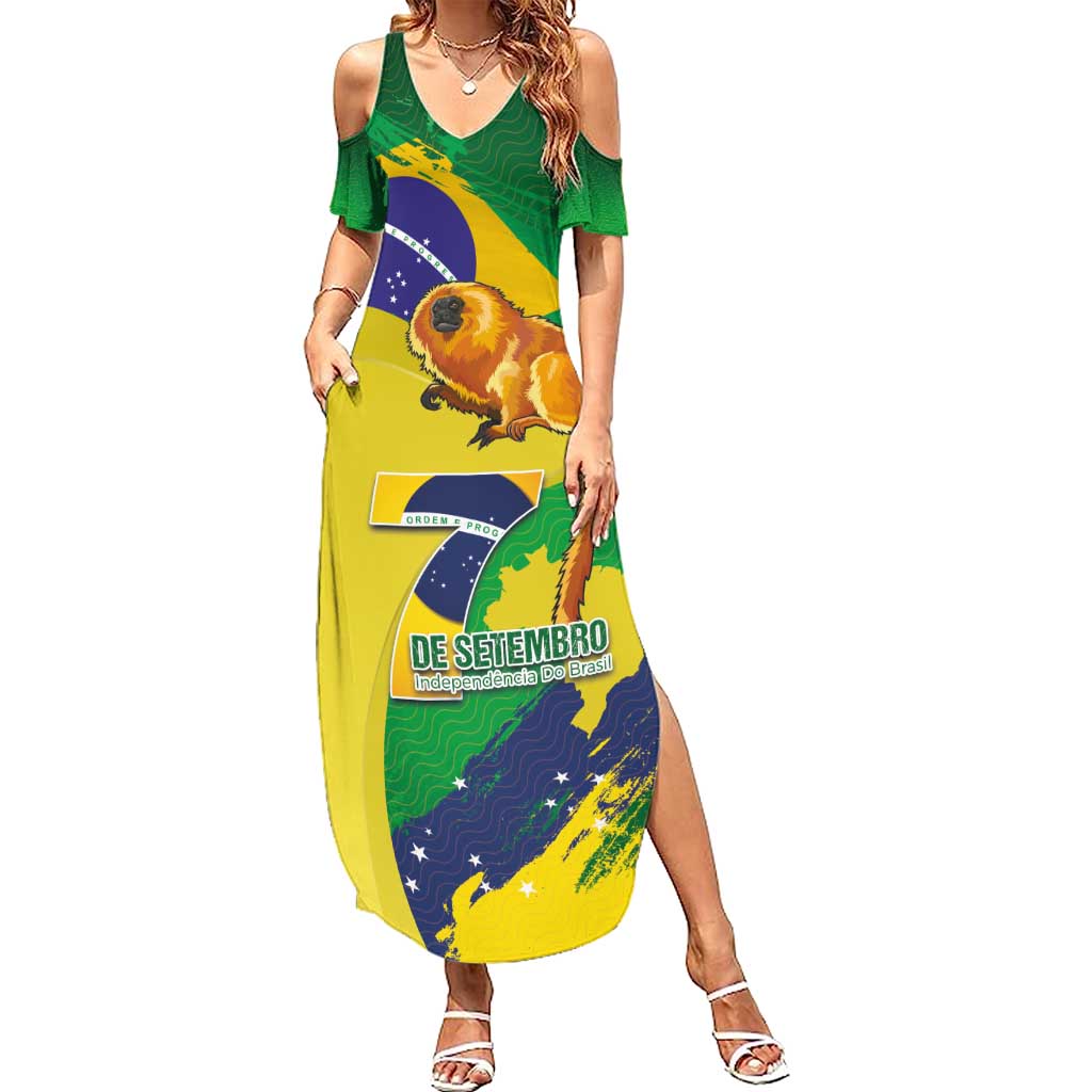 Brazil Independence Day Family Matching Summer Maxi Dress and Hawaiian Shirt Sete de Setembro and Golden Lion Tamarin - Wonder Print Shop