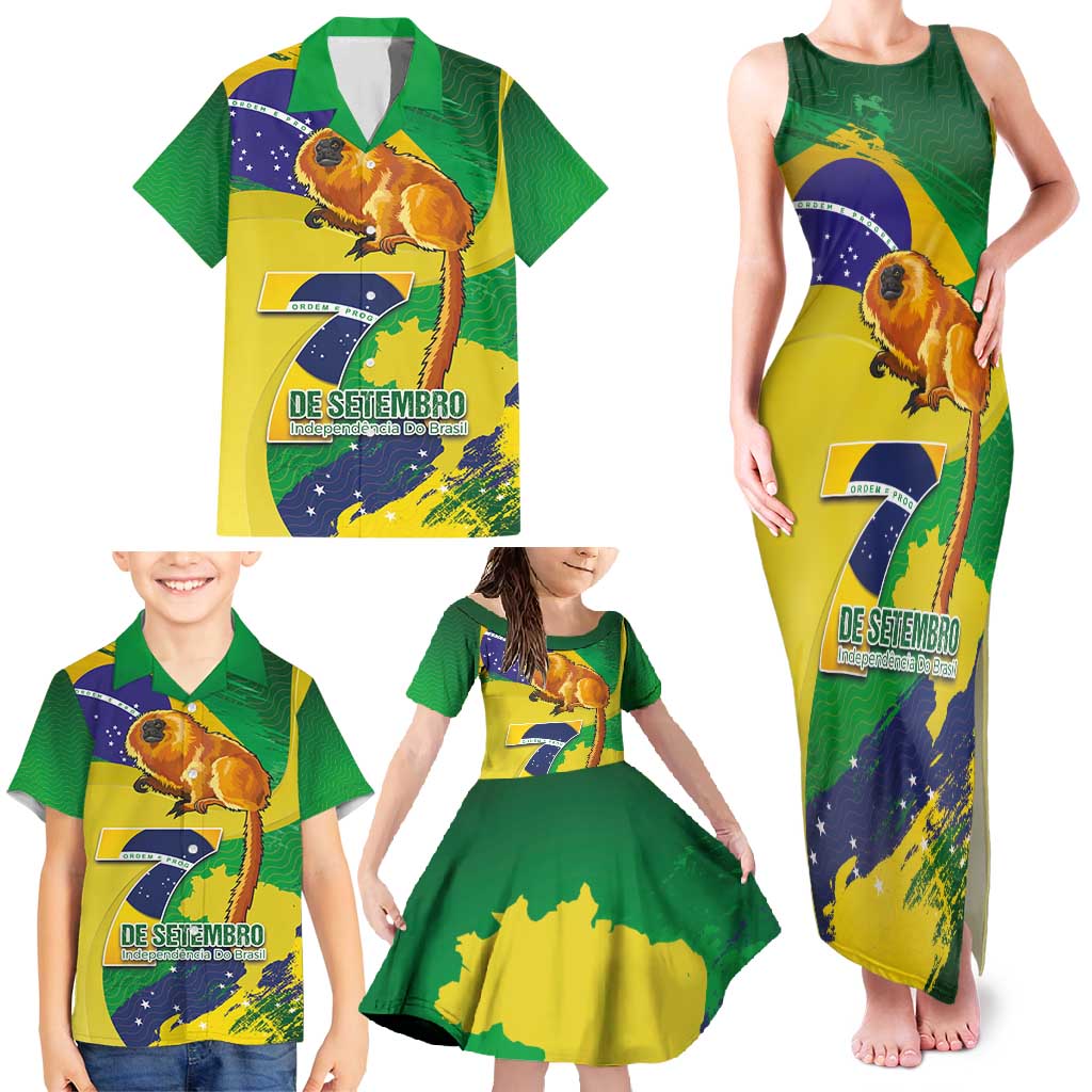Brazil Independence Day Family Matching Tank Maxi Dress and Hawaiian Shirt Sete de Setembro and Golden Lion Tamarin - Wonder Print Shop