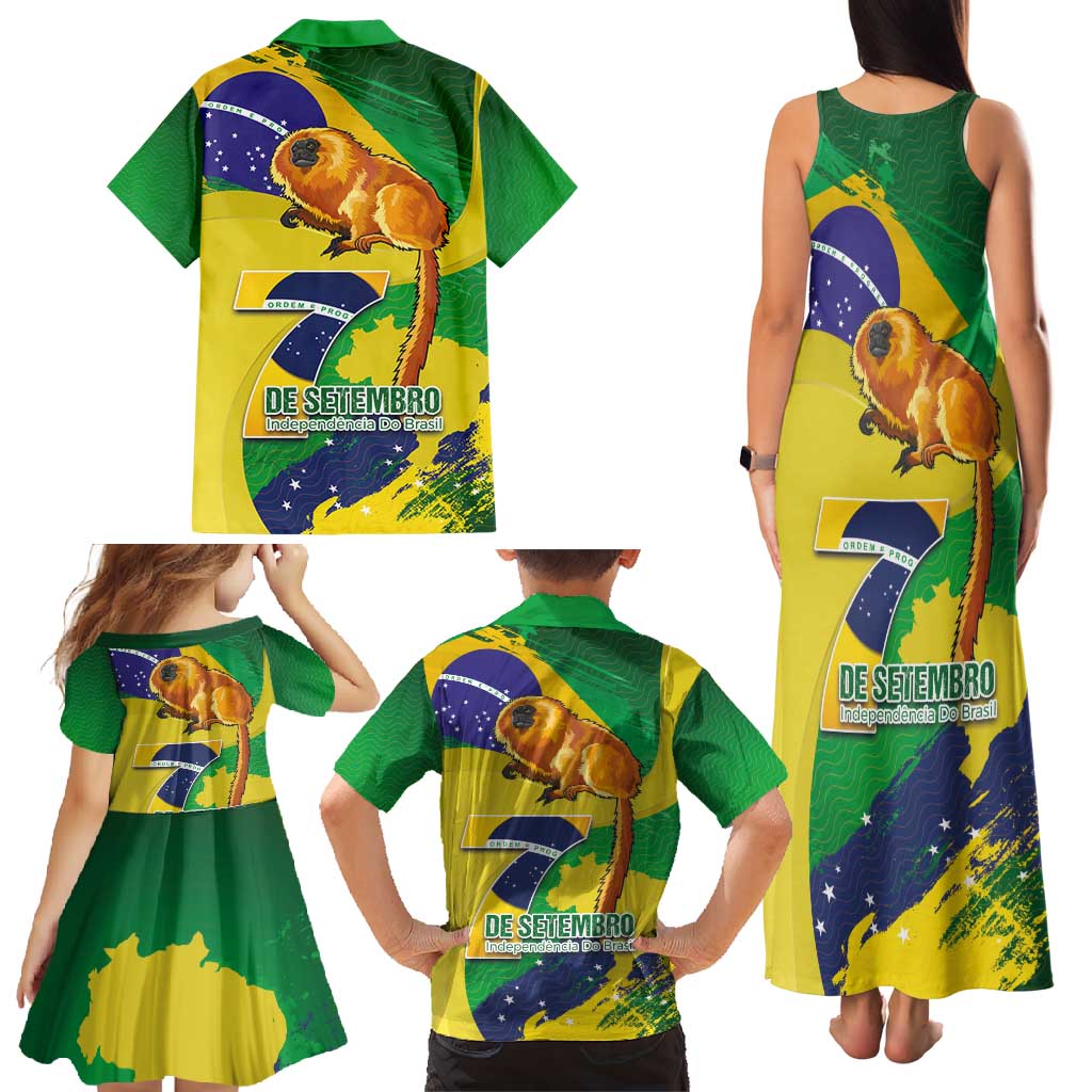 Brazil Independence Day Family Matching Tank Maxi Dress and Hawaiian Shirt Sete de Setembro and Golden Lion Tamarin - Wonder Print Shop