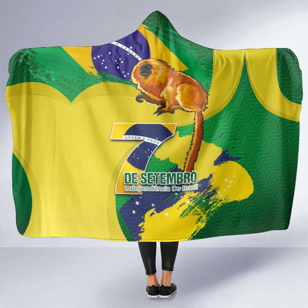 Brazil Independence Day Hooded Blanket Sete de Setembro and Golden Lion Tamarin