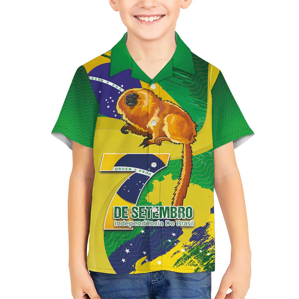 Brazil Independence Day Kid Hawaiian Shirt Sete de Setembro and Golden Lion Tamarin - Wonder Print Shop