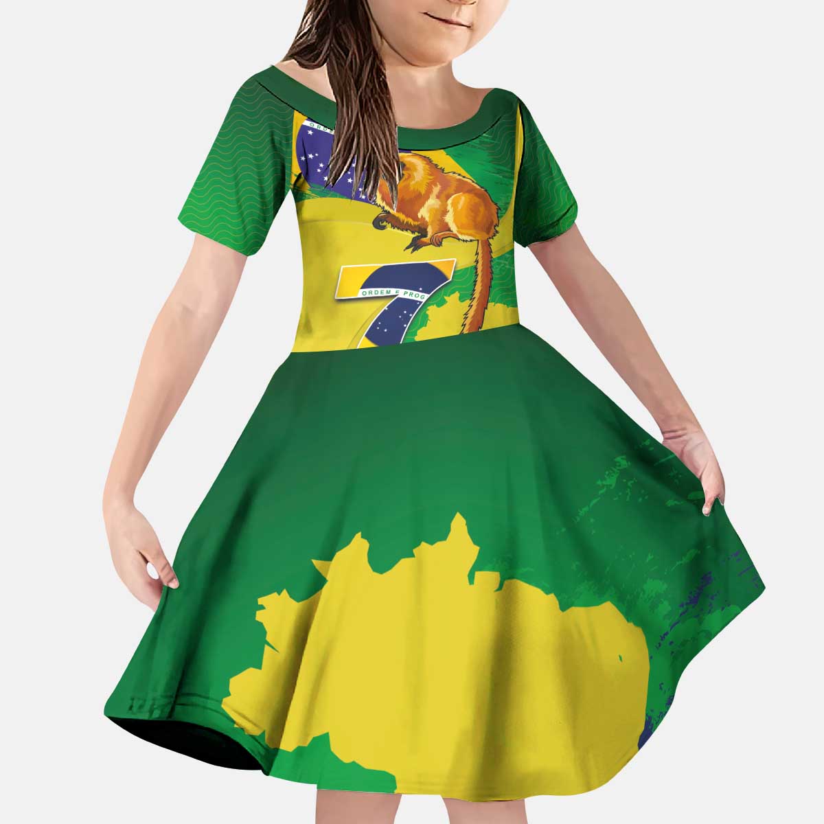 Brazil Independence Day Kid Short Sleeve Dress Sete de Setembro and Golden Lion Tamarin - Wonder Print Shop