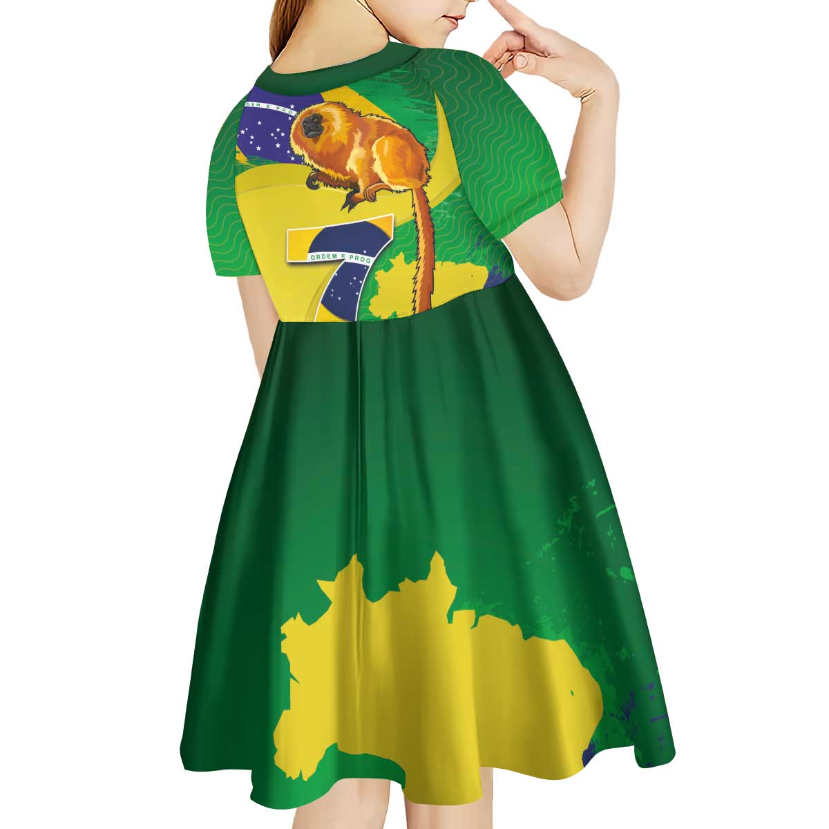 Brazil Independence Day Kid Short Sleeve Dress Sete de Setembro and Golden Lion Tamarin - Wonder Print Shop