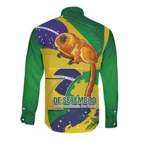 Brazil Independence Day Long Sleeve Button Shirt Sete de Setembro and Golden Lion Tamarin - Wonder Print Shop