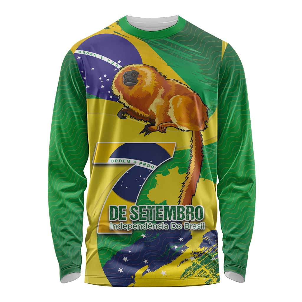 Brazil Independence Day Long Sleeve Shirt Sete de Setembro and Golden Lion Tamarin - Wonder Print Shop