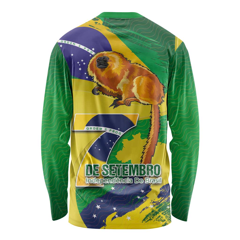 Brazil Independence Day Long Sleeve Shirt Sete de Setembro and Golden Lion Tamarin - Wonder Print Shop