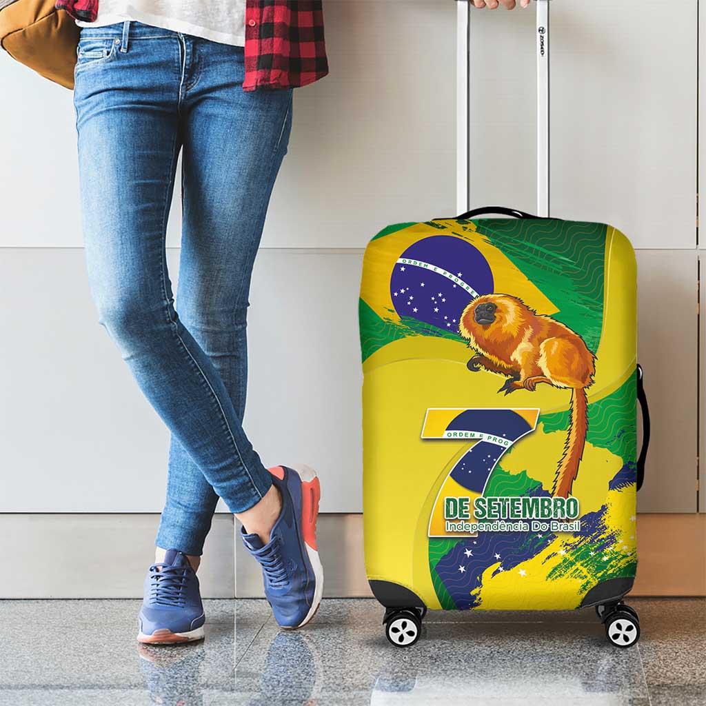 Brazil Independence Day Luggage Cover Sete de Setembro and Golden Lion Tamarin - Wonder Print Shop