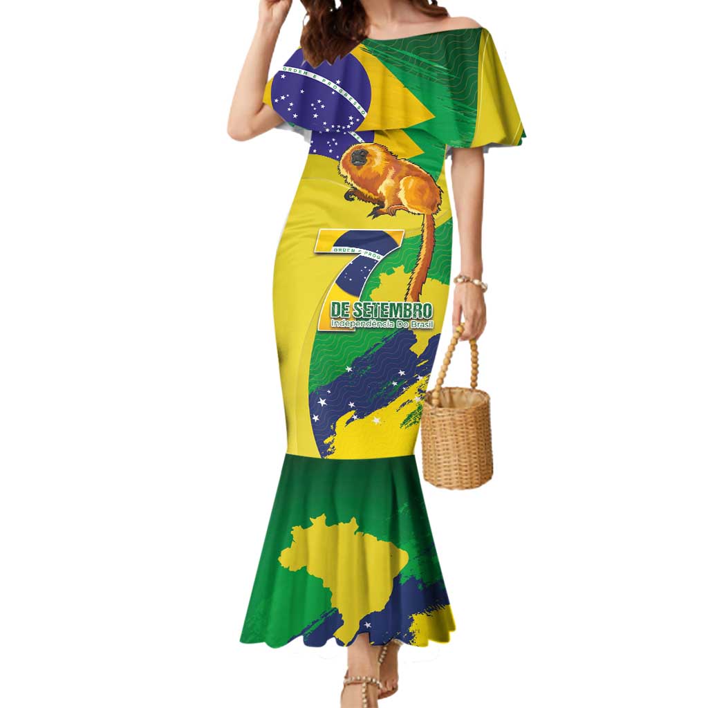 Brazil Independence Day Mermaid Dress Sete de Setembro and Golden Lion Tamarin - Wonder Print Shop