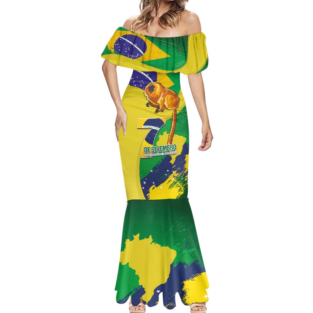 Brazil Independence Day Mermaid Dress Sete de Setembro and Golden Lion Tamarin - Wonder Print Shop