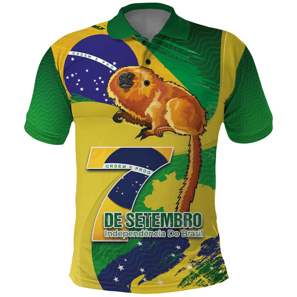 Brazil Independence Day Polo Shirt Sete de Setembro and Golden Lion Tamarin - Wonder Print Shop