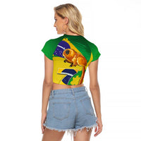 Brazil Independence Day Raglan Cropped T Shirt Sete de Setembro and Golden Lion Tamarin - Wonder Print Shop