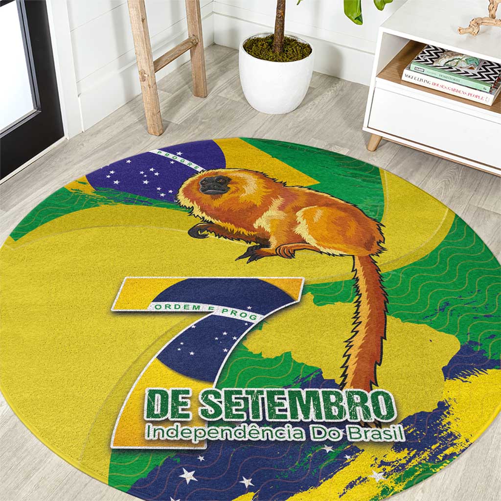Brazil Independence Day Round Carpet Sete de Setembro and Golden Lion Tamarin