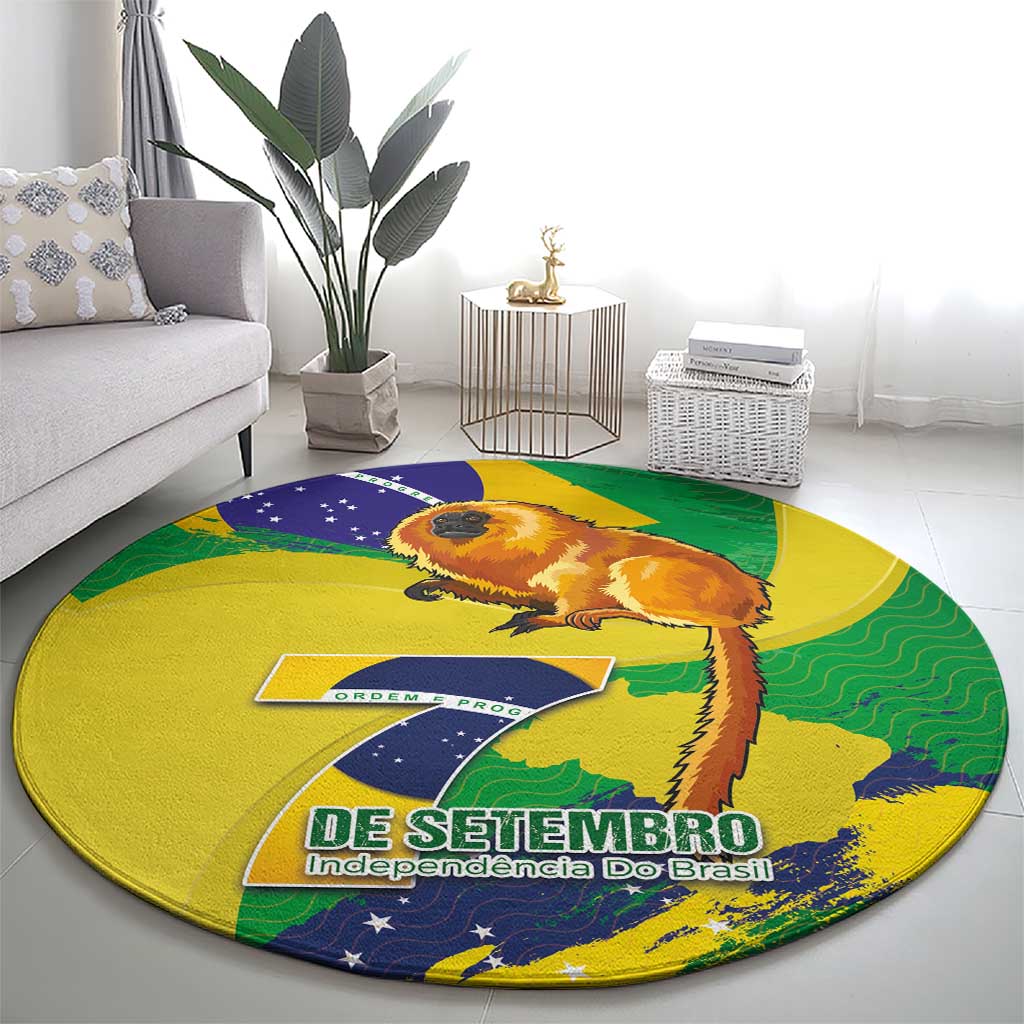 Brazil Independence Day Round Carpet Sete de Setembro and Golden Lion Tamarin