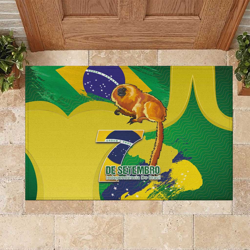 Brazil Independence Day Rubber Doormat Sete de Setembro and Golden Lion Tamarin - Wonder Print Shop