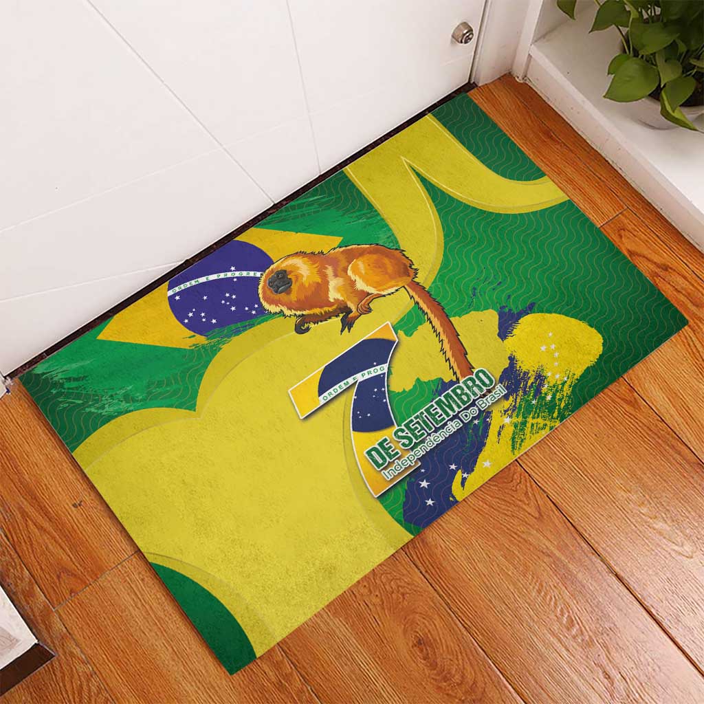 Brazil Independence Day Rubber Doormat Sete de Setembro and Golden Lion Tamarin - Wonder Print Shop