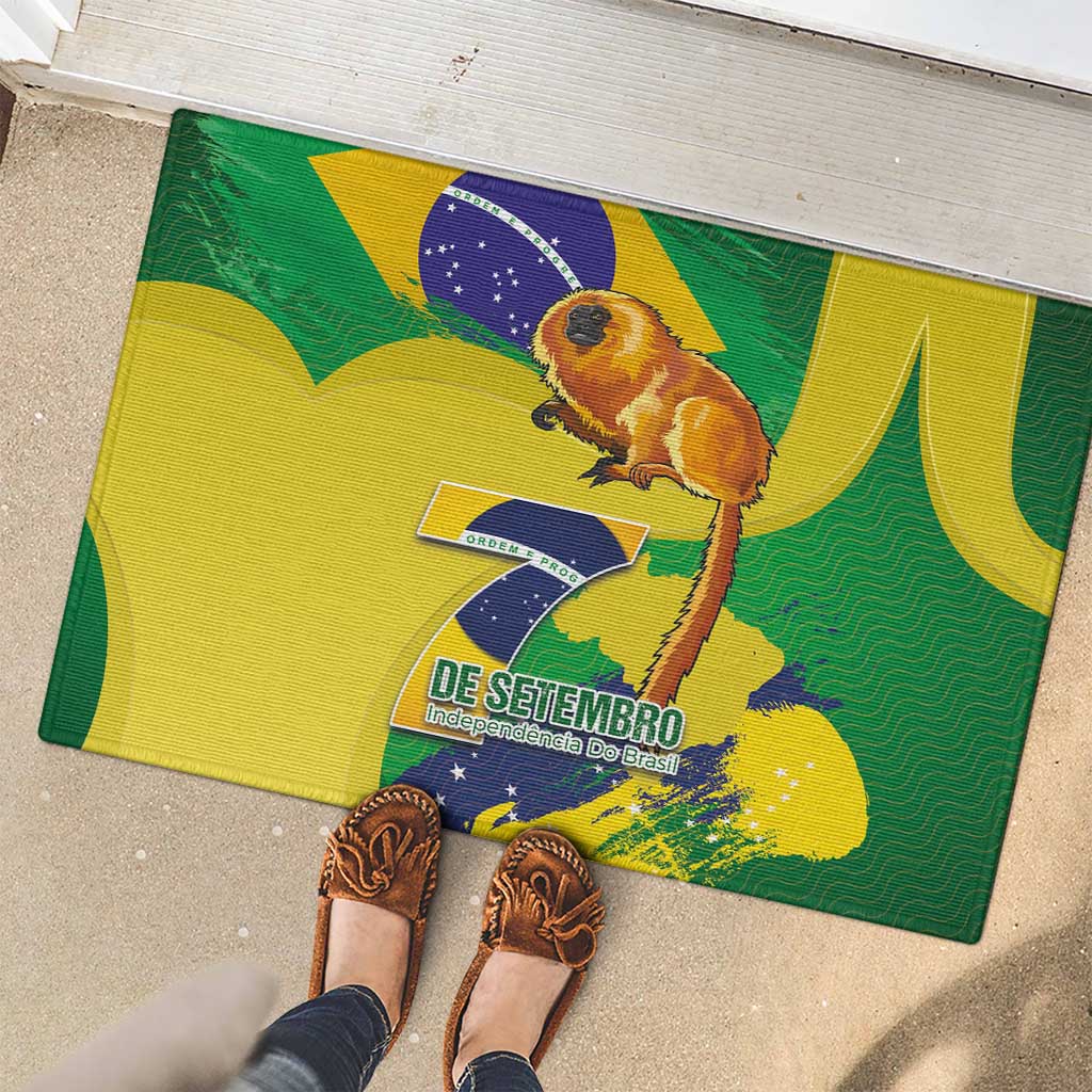 Brazil Independence Day Rubber Doormat Sete de Setembro and Golden Lion Tamarin - Wonder Print Shop