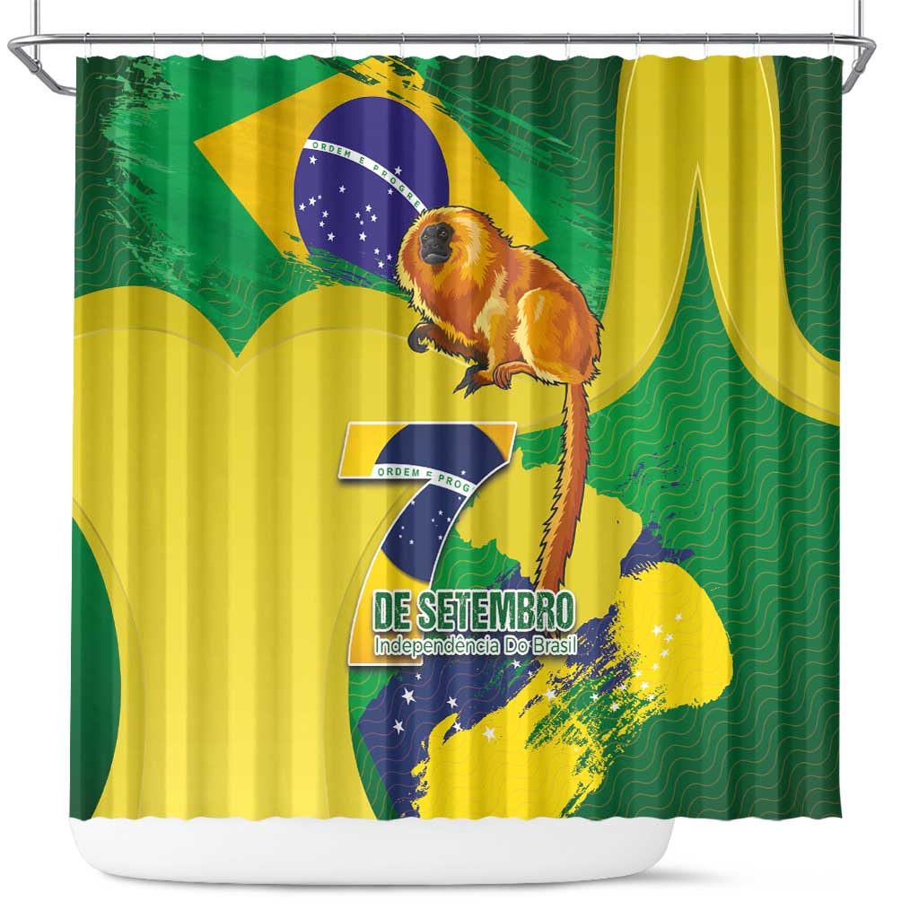Brazil Independence Day Shower Curtain Sete de Setembro and Golden Lion Tamarin