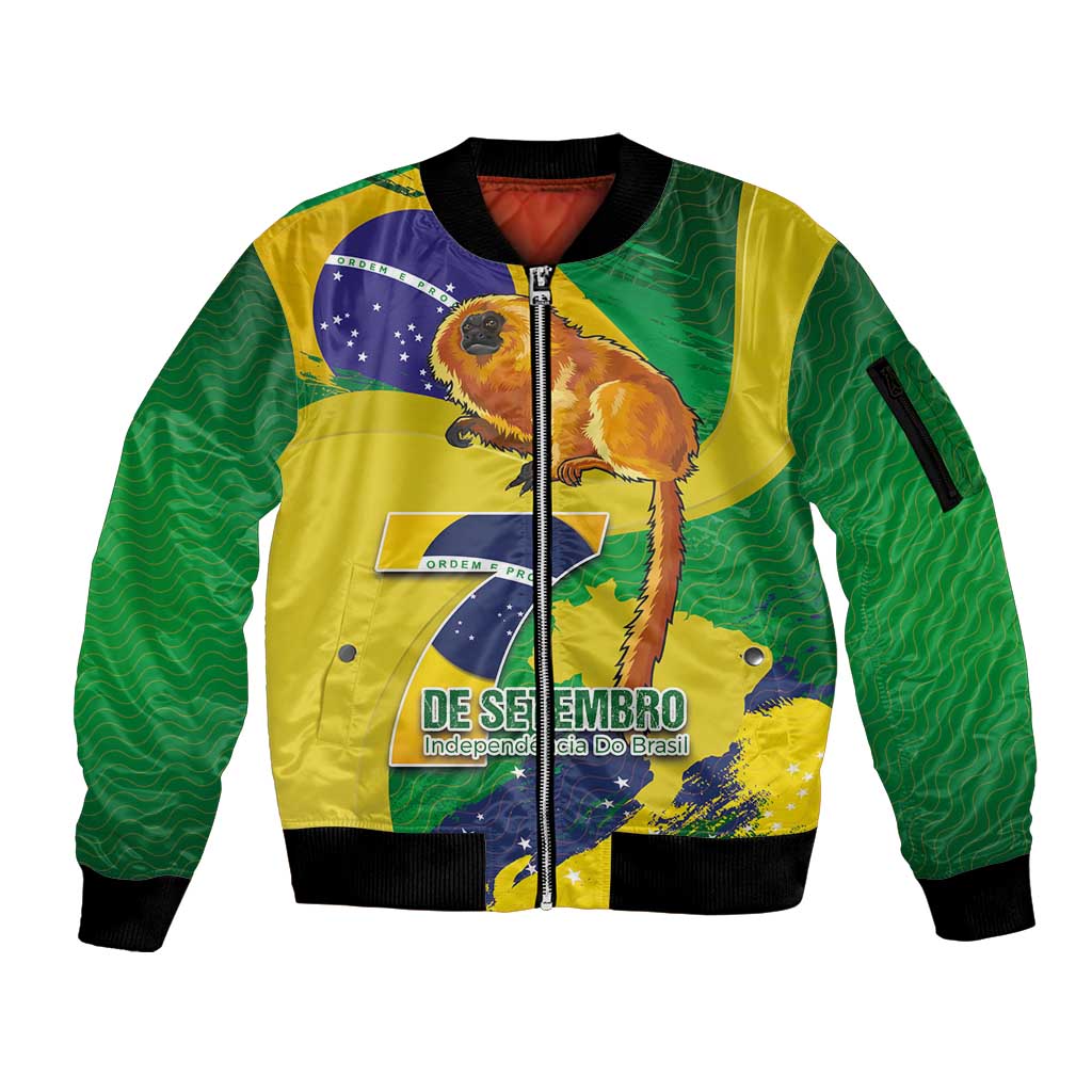 Brazil Independence Day Sleeve Zip Bomber Jacket Sete de Setembro and Golden Lion Tamarin - Wonder Print Shop