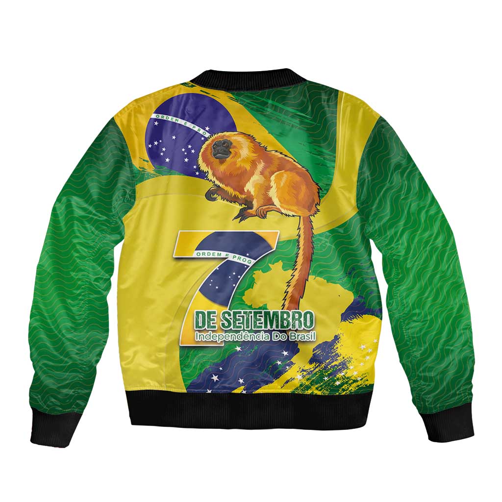 Brazil Independence Day Sleeve Zip Bomber Jacket Sete de Setembro and Golden Lion Tamarin - Wonder Print Shop