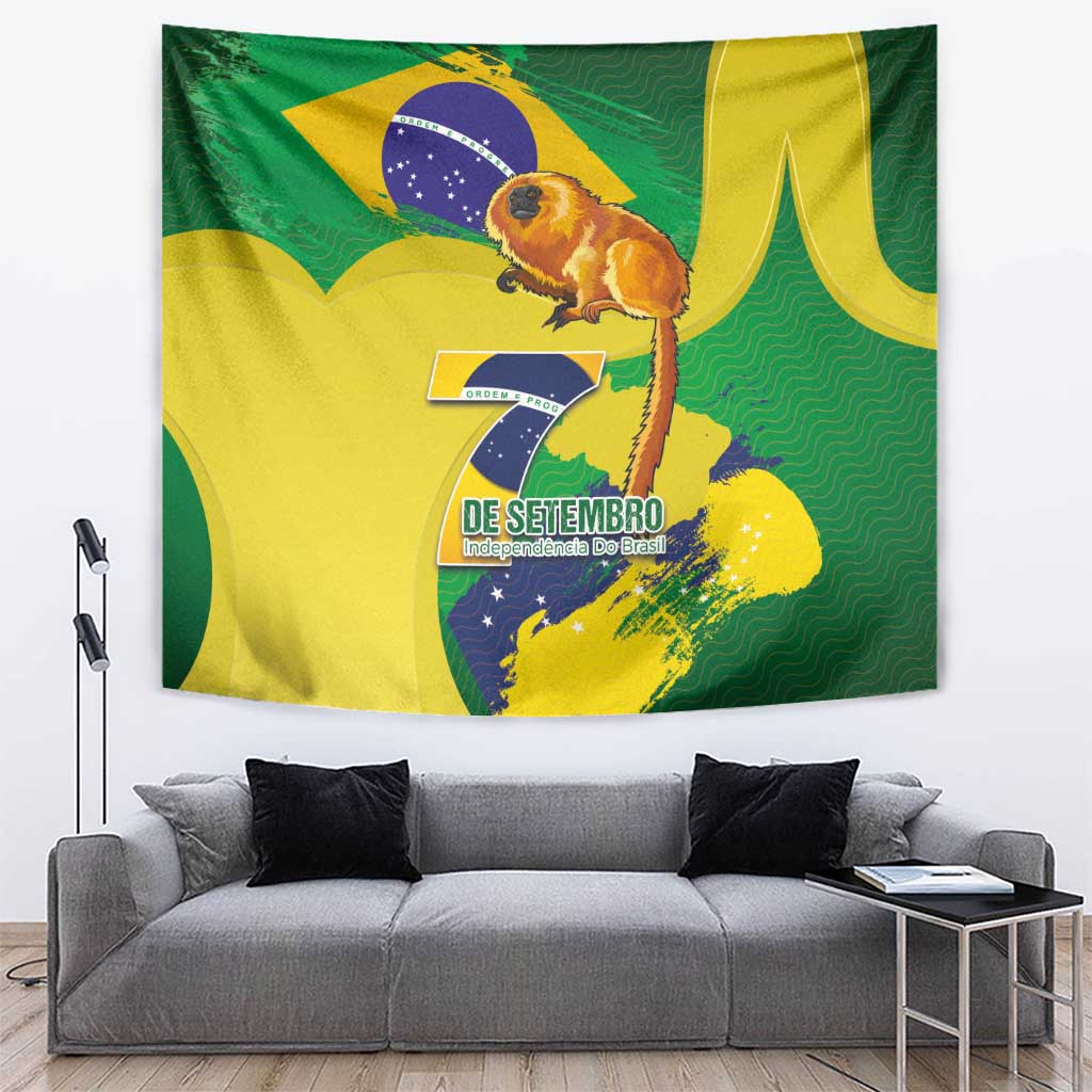 Brazil Independence Day Tapestry Sete de Setembro and Golden Lion Tamarin - Wonder Print Shop