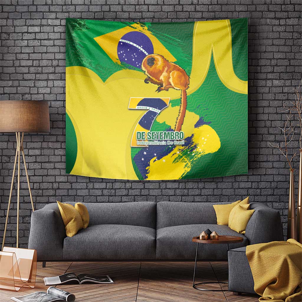 Brazil Independence Day Tapestry Sete de Setembro and Golden Lion Tamarin - Wonder Print Shop