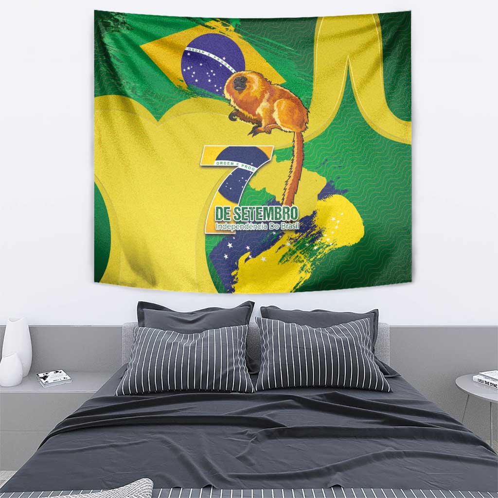 Brazil Independence Day Tapestry Sete de Setembro and Golden Lion Tamarin - Wonder Print Shop