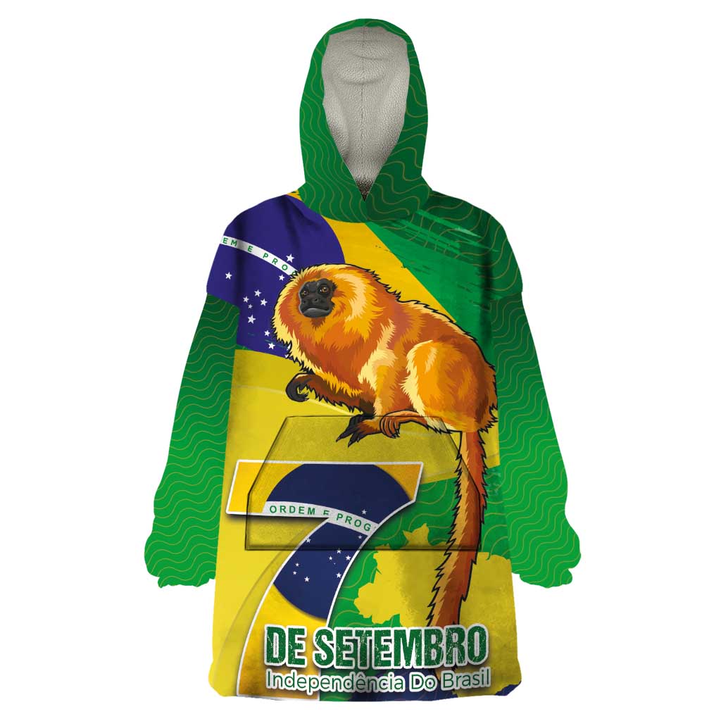 Brazil Independence Day Wearable Blanket Hoodie Sete de Setembro and Golden Lion Tamarin - Wonder Print Shop