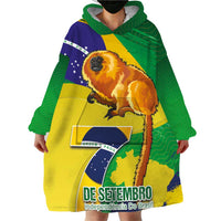 Brazil Independence Day Wearable Blanket Hoodie Sete de Setembro and Golden Lion Tamarin - Wonder Print Shop
