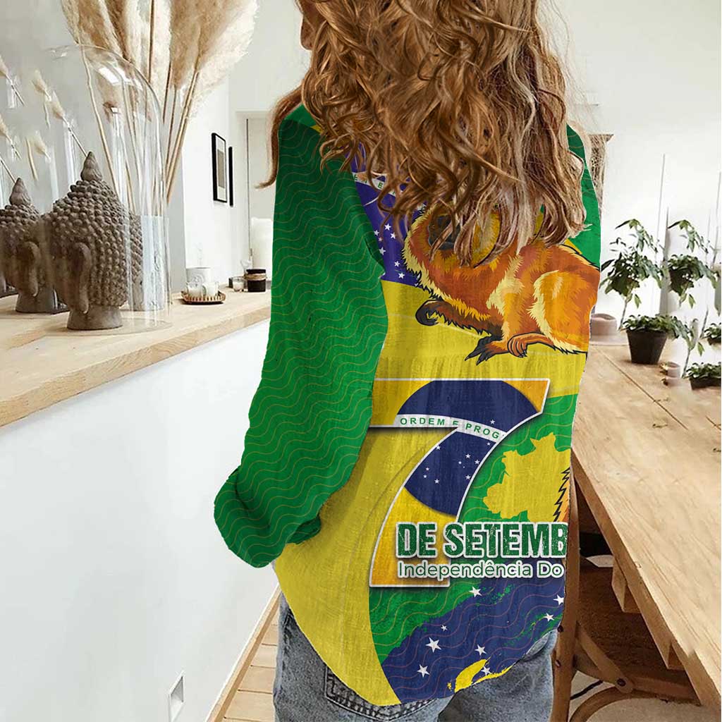 Brazil Independence Day Women Casual Shirt Sete de Setembro and Golden Lion Tamarin - Wonder Print Shop