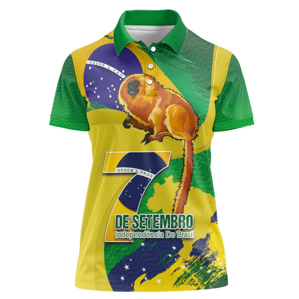 Brazil Independence Day Women Polo Shirt Sete de Setembro and Golden Lion Tamarin - Wonder Print Shop