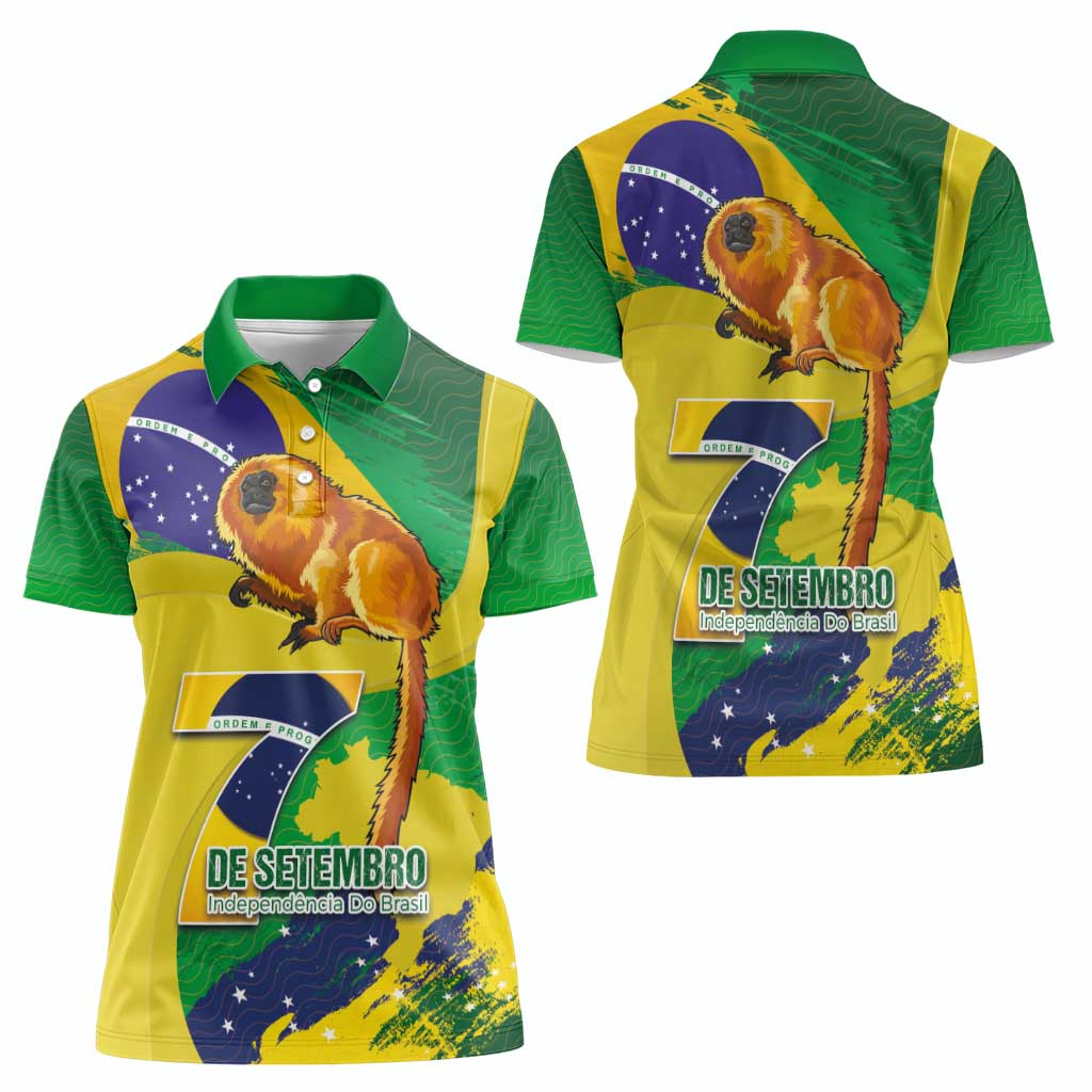 Brazil Independence Day Women Polo Shirt Sete de Setembro and Golden Lion Tamarin - Wonder Print Shop
