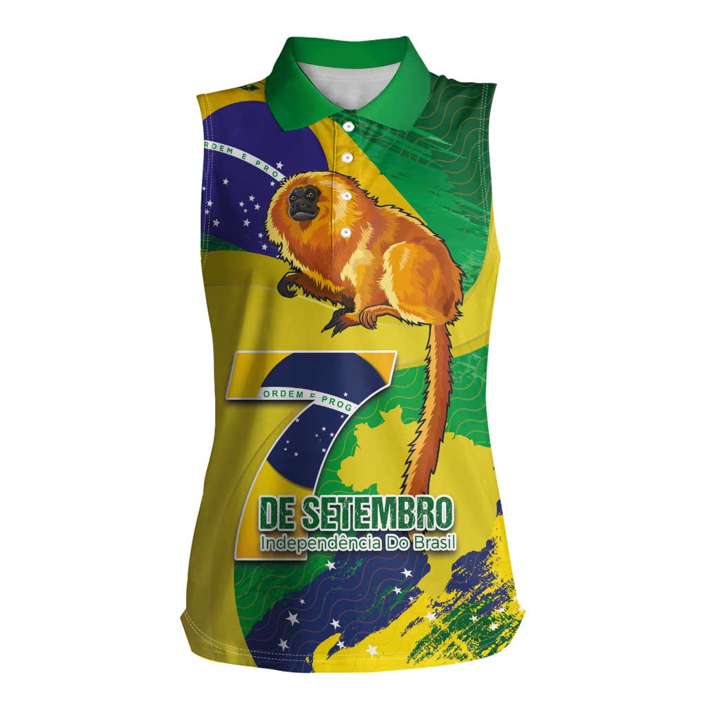 Brazil Independence Day Women Sleeveless Polo Shirt Sete de Setembro and Golden Lion Tamarin - Wonder Print Shop