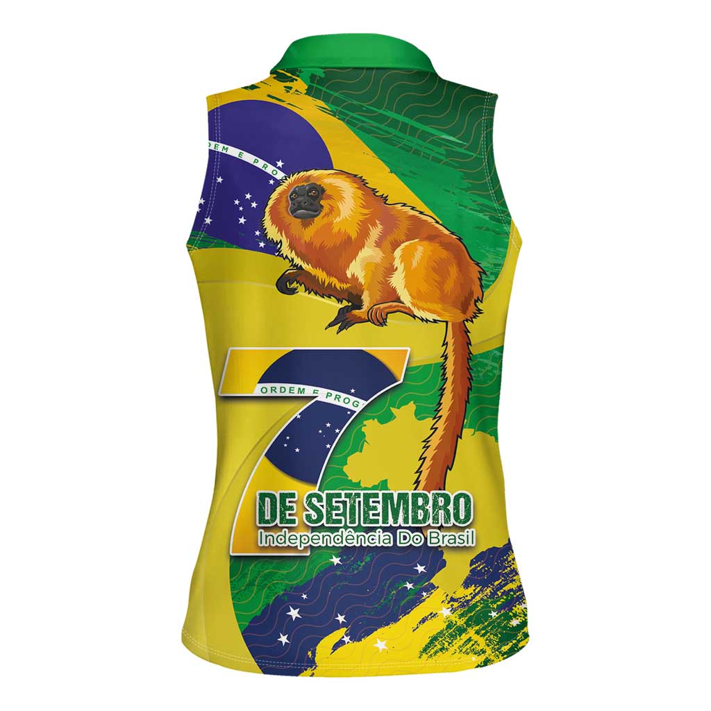 Brazil Independence Day Women Sleeveless Polo Shirt Sete de Setembro and Golden Lion Tamarin - Wonder Print Shop