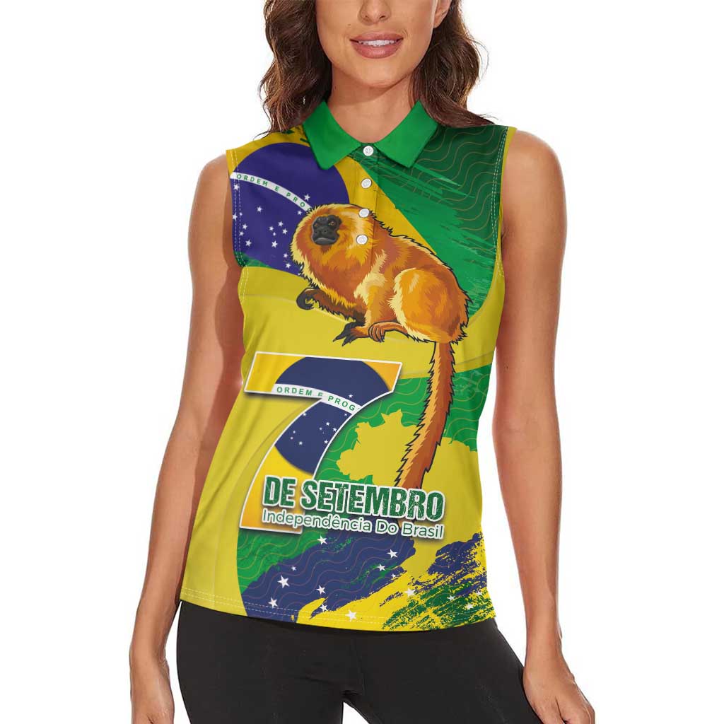 Brazil Independence Day Women Sleeveless Polo Shirt Sete de Setembro and Golden Lion Tamarin - Wonder Print Shop