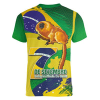 Brazil Independence Day Women V-Neck T-Shirt Sete de Setembro and Golden Lion Tamarin - Wonder Print Shop