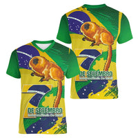 Brazil Independence Day Women V-Neck T-Shirt Sete de Setembro and Golden Lion Tamarin - Wonder Print Shop