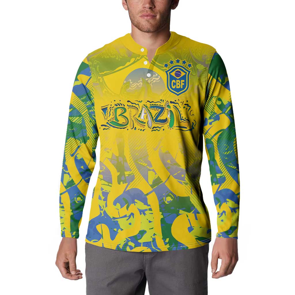 Custom Brazil Football Champion 2024 Button Sweatshirt - Wonder Print Shop