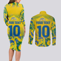 Custom Brazil Football Champion 2024 Couples Matching Long Sleeve Bodycon Dress and Long Sleeve Button Shirt - Wonder Print Shop