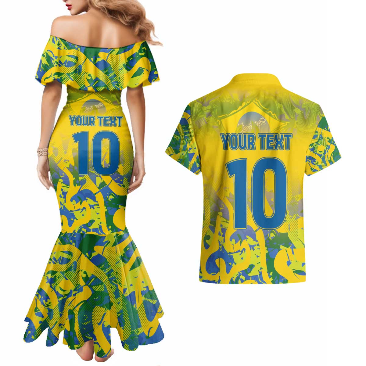 Custom Brazil Football Champion 2024 Couples Matching Mermaid Dress and Hawaiian Shirt - Wonder Print Shop