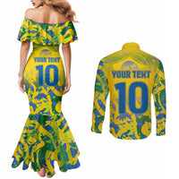 Custom Brazil Football Champion 2024 Couples Matching Mermaid Dress and Long Sleeve Button Shirt