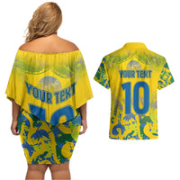 Custom Brazil Football Champion 2024 Couples Matching Off Shoulder Short Dress and Hawaiian Shirt - Wonder Print Shop