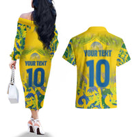 Custom Brazil Football Champion 2024 Couples Matching Off The Shoulder Long Sleeve Dress and Hawaiian Shirt - Wonder Print Shop