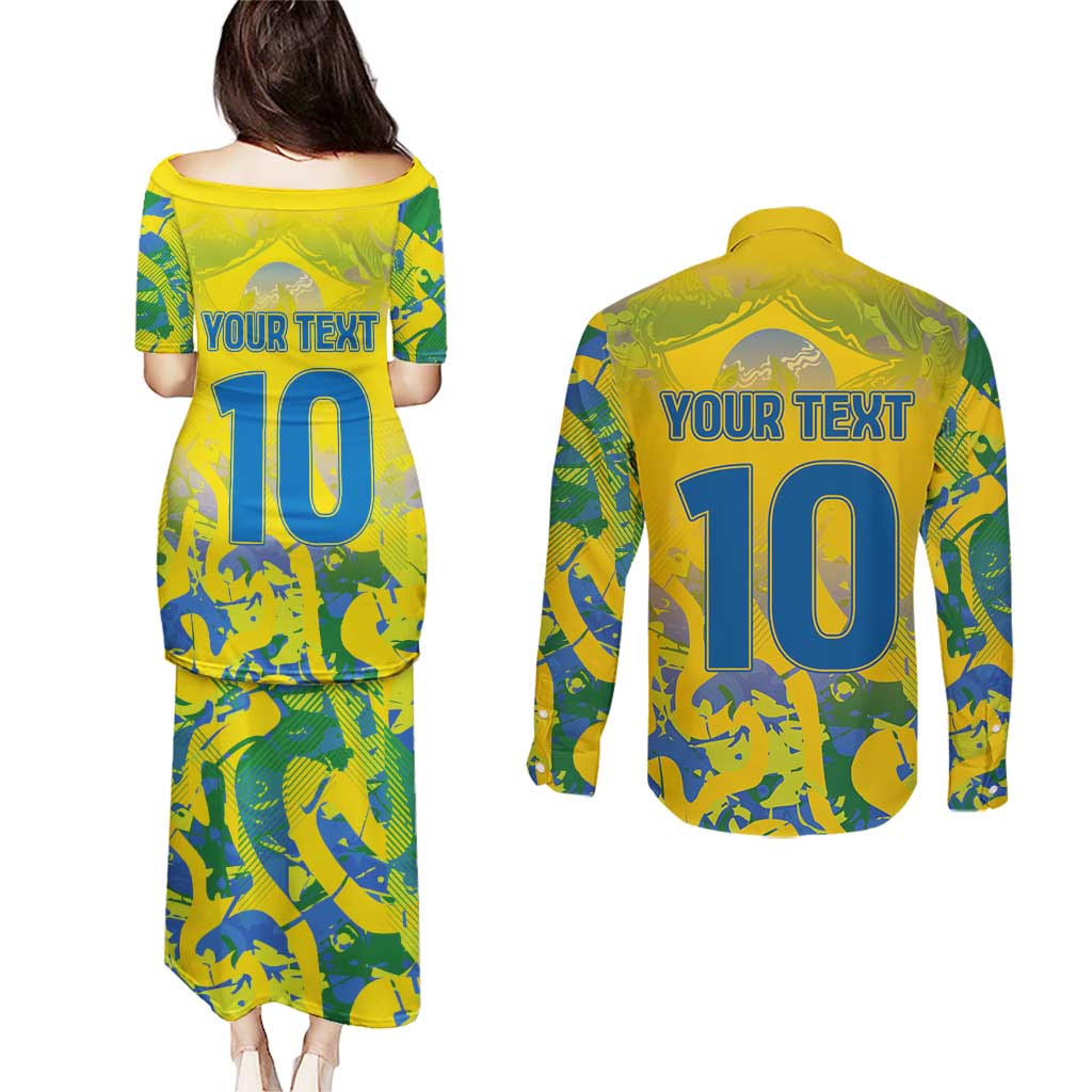 Custom Brazil Football Champion 2024 Couples Matching Puletasi and Long Sleeve Button Shirt - Wonder Print Shop