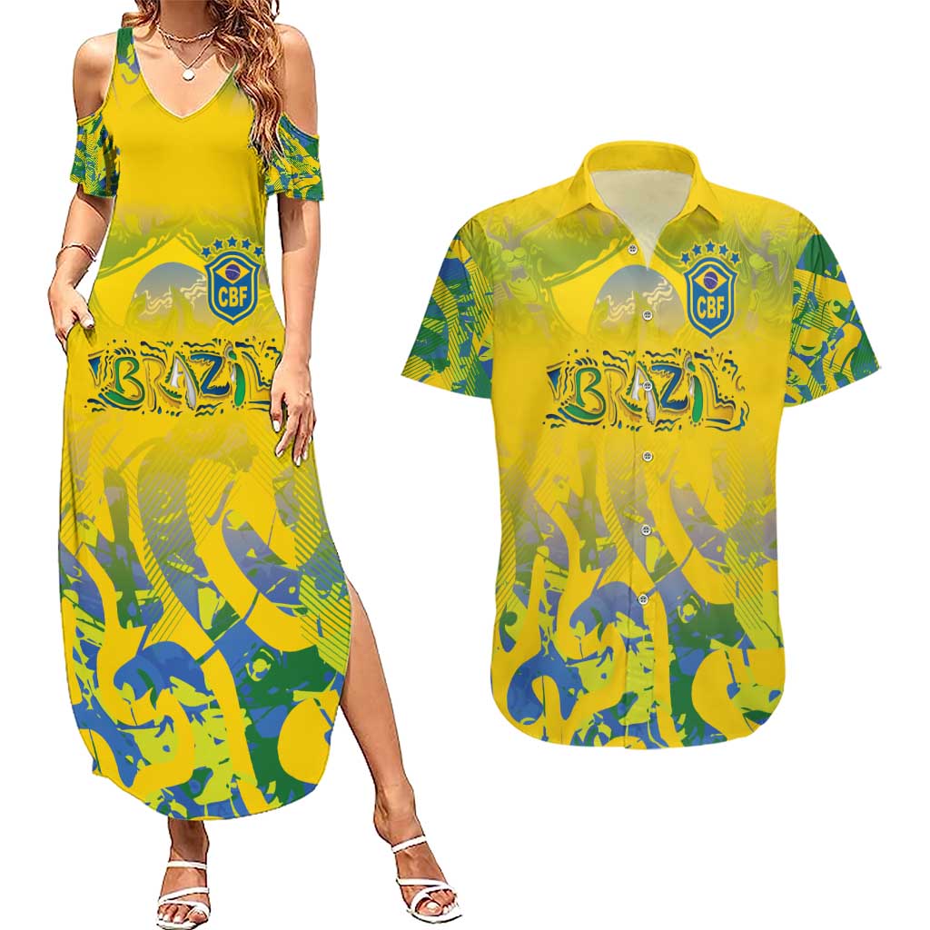 Custom Brazil Football Champion 2024 Couples Matching Summer Maxi Dress and Hawaiian Shirt - Wonder Print Shop